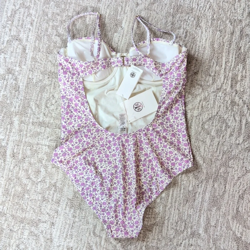 Tory Burch Purple Floral One Piece Swimsuit - Picture 3 of 11